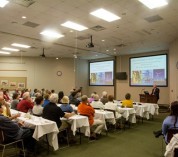 Dr. Rick Foster addresses the public at the October 2015 Dessert with Discussion event