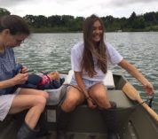 Blog author Olivia Porth sampling phytoplankton and water in a lake near KBS.