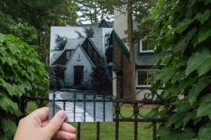 Historical then and now photo of Caretaker's Cottage