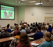 Students listen to Sarah Hobbie at an Emininent Ecologists talk in 2017