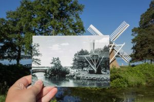 Historical then and now photo of the windmill