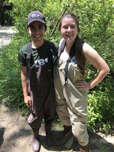 Daniel and Sophie Beery (REU) gearing up to catch Rainbow Darters