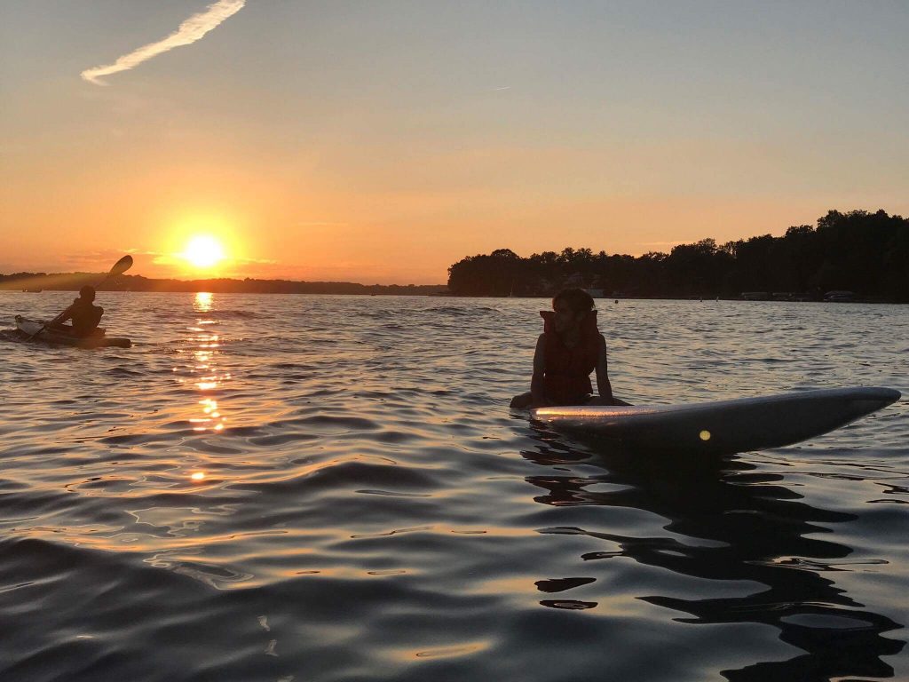An evening spent in the water with a background Gull Lake sunset.