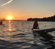 An evening spent in the water with a background Gull Lake sunset.