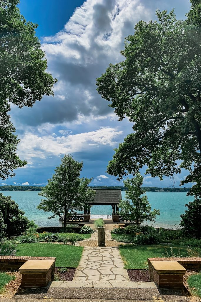 The KBS pagoda under dramatic skies with Gull Lake in the background. Photo credit: Maria Newhouse Photography