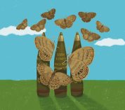 Drawing combining butterflies and artillery shells. Credit to Atieh Sohrabi.