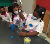K-12 students work with algae in a laboratory.