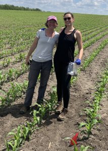 Sarah Evans (left) and LTER graduate student Corinn Rutkoski collect soils in an agricultural field to examine what microorganisms degrade pesticides. Credit: Cole Dutter.