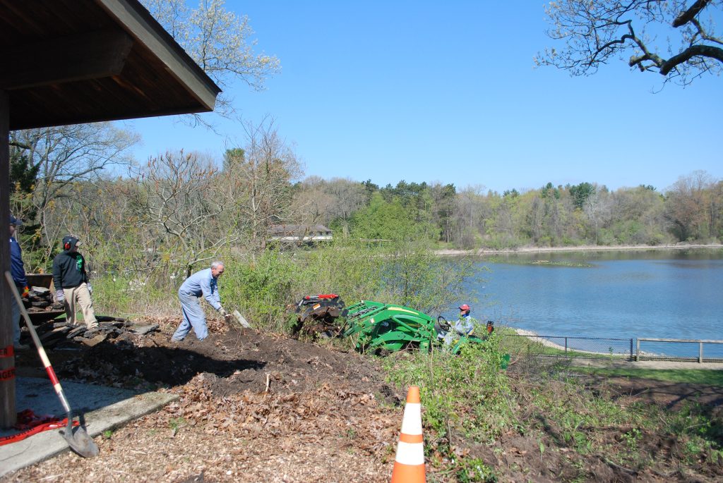 Stu Bassett and crew building the deck at the Bird Sanctuary's Overlook Building.