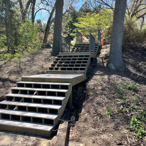 The W.K. Kellogg Bird Sanctuary's new stairs by the Overlook Building are nearly complete.