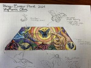 Initial sketch of the W.K. Kellogg Bird Sanctuary's newest mural, titled "Complementary," by Stephanie Clark.
