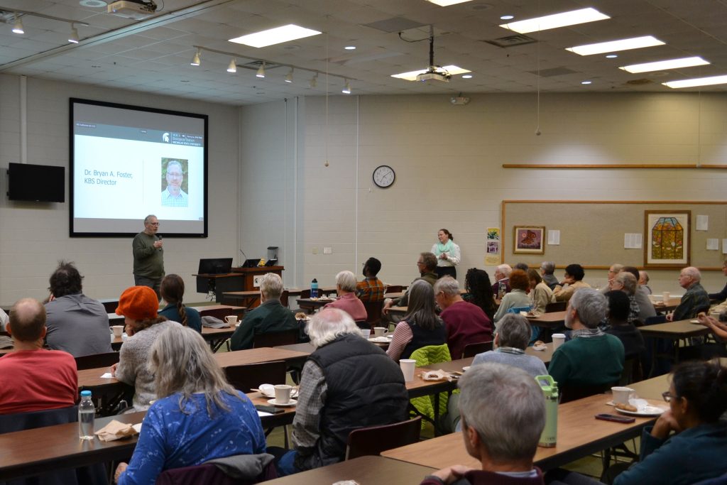 Dr. Bryan Foster addresses the audience at the fall 2025 KBS Dessert with Discussion talk.